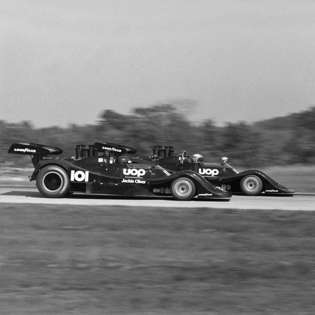 Shadow Mk cars on the track. From Shadow: The Magnificent Machines of a Man of Mystery published by Evro Publishing.